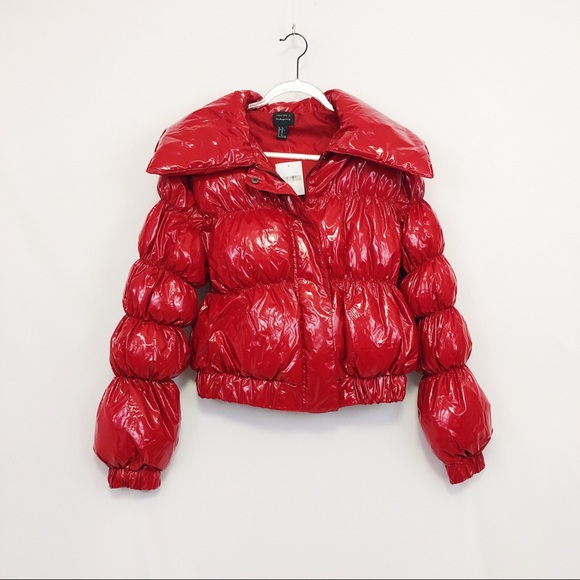 red vinyl puffer jacket